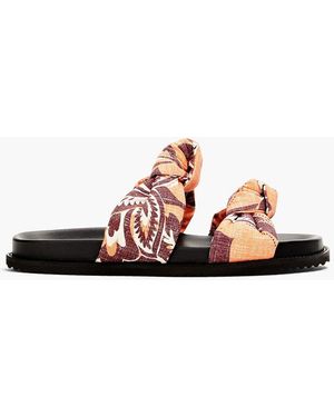 Claudie Pierlot Knotted Floral-print Woven Slides - Orange