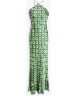 HANNAH Elisa Printed Silk-satin Maxi Dress - Green