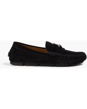 Versace Medusa Embellished Suede Driving Shoes - Black