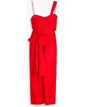 Cecilie Bahnsen Valentina Bow-Detailed Draped Cotton-Poplin Midi Dress - Red