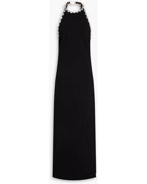 Galvan London Open-Back Embellished Stretch-Knit Gown - Black