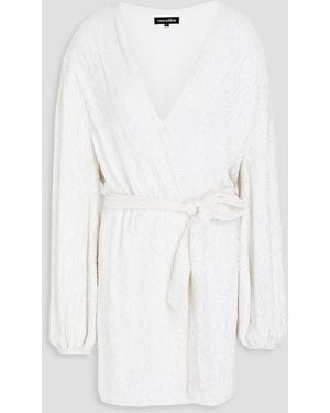 retroféte Sequined Chiffon Mini Wrap Dress - White
