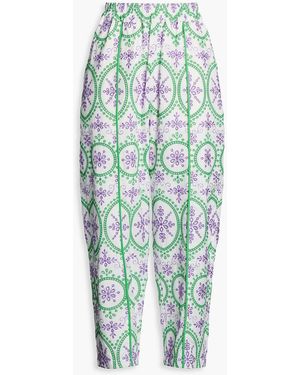 Charo Ruiz Lya Broderie Anglaise Cotton-Blend Wide-Leg Trousers - Blue