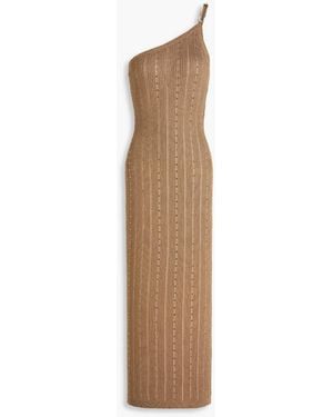 Alessandra Rich One-shoulder Crystal-embellished Ribbed-knit Midi Dress - Natural