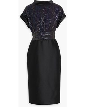 Badgley Mischka Sequined Twill Midi Dress - Black