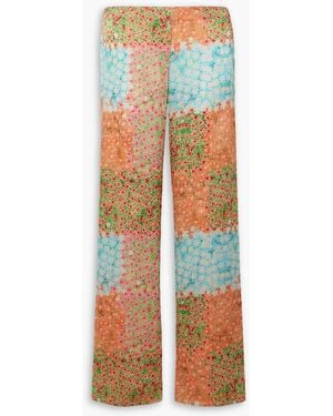 Siedres Sole Floral-print Crepe Wide-leg Trousers - Blue