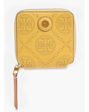 Tory Burch T Monogram Perforated Leather Wallet - Yellow
