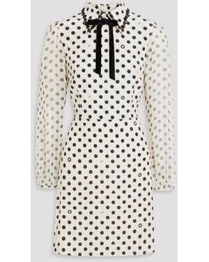 HVN Matilda Bow-detailed Polka-dot Chiffon Mini Dress - White