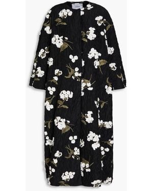 Erdem Embroidered Wool-Blend Cloqué Coat - Black