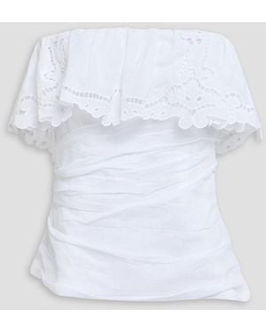 Isabel Marant Kesha Strapless Ruffled Broderie Anglaise Ramie Top - White