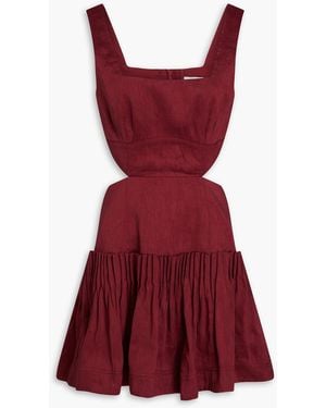 Aje. Audette plissiertes minikleid aus einer leinenmischung mit cut-outs - Rot