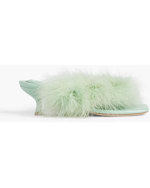 Sleeper Pom Feather-embellished Leather Mules - Green