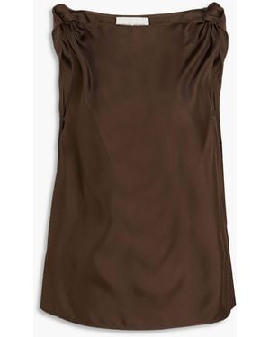 Loulou de Saison Remy Knotted Silk-Twill Top - Brown