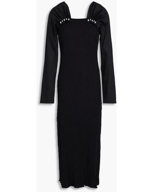 Mother Of Pearl Geripptes midikleid aus satin und jersey aus einer stretch-baumwollmischung mit verzierung - Schwarz