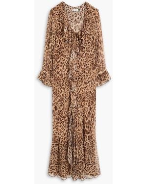 RIXO London Ruffled Leopard-print Crepe De Chine Maxi Dress - Natural