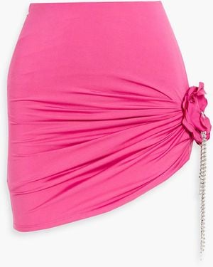 Area Ruched Embellished Stretch-Jersey Mini Skirt - Pink
