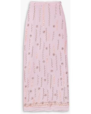 LoveShackFancy Goodall Embellished Chiffon Maxi Skirt - Pink