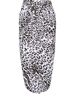 Norma Kamali Diaper Leopard-Print Stretch-Jersey Skirt - White
