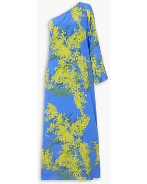 BERNADETTE Lola One-sleeve Floral-print Silk-satin Maxi Dress - Blue
