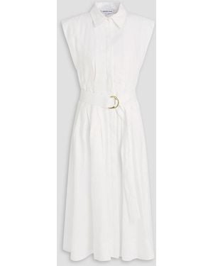 Veronica Beard Loreta Belted Linen Midi Shirt Dress - White