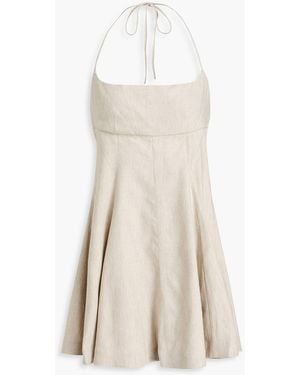 STAUD Leone Linen-Blend Halterneck Mini Dress - Natural