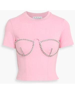 Area Cropped Crystal-Embellished Jersey T-Shirt - Pink