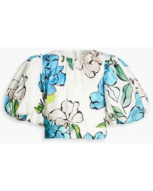 Aje. Ney Floral-print Cotton-poplin Top - Blue