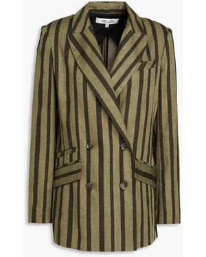 Diane von Furstenberg Madison Double-breasted Striped Cotton And Linen-blend Blazer - Green