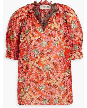 Saloni Josie Printed Cotton And Silk-Blend Voile Top - Red