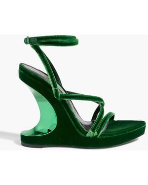 Tom Ford Wavy Velvet Wedge Sandals - Green