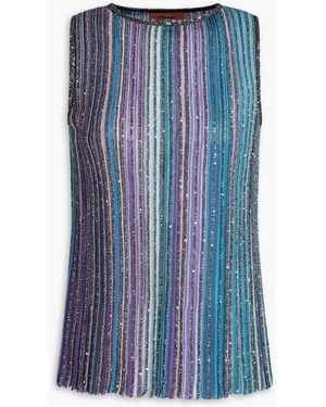 Missoni Sequin-Embellished Metallic Striped Ribbed-Knit Tank - Blue