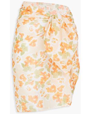 Peony Pareo aus baumwoll-voile mit blumenprint - Orange