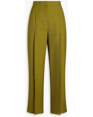 Theory Pleated Twill Wide-Leg Trousers - Green