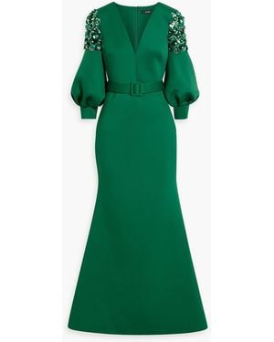 Badgley Mischka Embellished Scuba Gown - Green