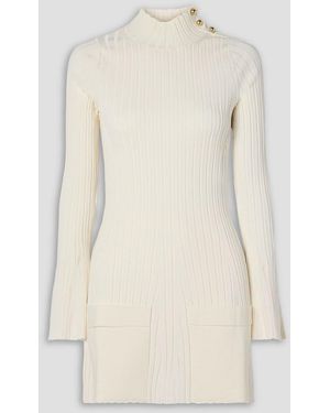 Stella McCartney Button-detailed Ribbed-knit Mini Dress - Natural
