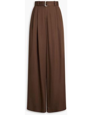 Magda Butrym Belted Pleated Lyocell Wide-Leg Trousers - Brown