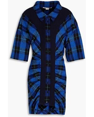Stella McCartney Checked Wool And Cotton-blend Mini Shirt Dress - Blue
