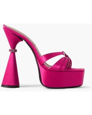 D'Accori Sienna Leather-trimmed Embellished Satin Platform Mules - Pink