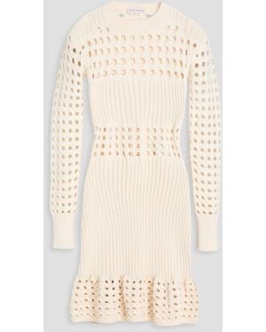 McQueen Open-Knit Cotton-Blend Mini Dress - Natural
