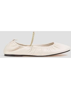 STUDIO AMELIA Chain-Embellished Leather Mary Jane Flats - White