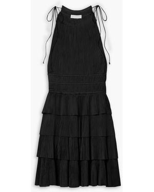 Ulla Johnson Cecily Tiered Plissé-Satin Mini Dress - Black