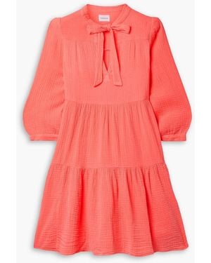 Honorine Giselle Bow-detailed Tiered Cotton-seersucker Mini Dress