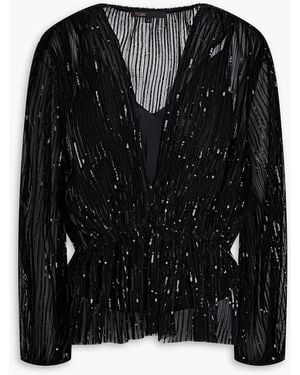 Maje Sequin-Embellished Tulle Top - Black