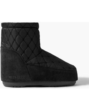 Moon Boot Icon Low Suede-trimmed Quilted Shell Snow Boots - Black