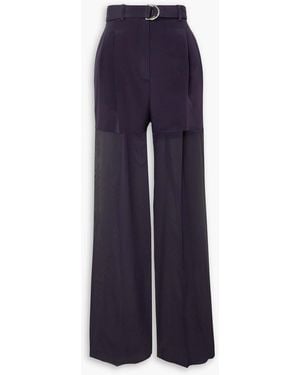 Peter Do Belted Panelled Silk-blend Satin And Silk-chiffon Wide-leg Trousers - Blue