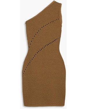 The Sei One-shoulder Pointelle-knit Cotton-blend Mini Dress - Brown