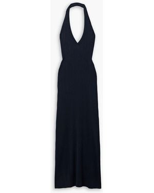 Nili Lotan Ivenka Ribbed Cotton Halterneck Maxi Dress - Blue