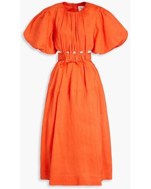 Aje. Cosette Cutout Linen-blend Midi Dress - Orange