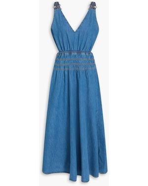 Maje Embellished Cutout Denim Midi Dress - Blue