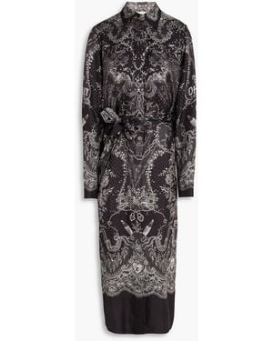 Zimmermann Bedrucktes midikleid aus seiden-twill mit gürtel - Schwarz